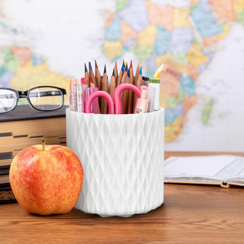 4Johor Pen Holder - 360° Rotating, 5 Slot Pen Holder For Desk. Pencil Holder For Office,School,Dorm Room&Vanity, Desk Accessories(White) - Image 4